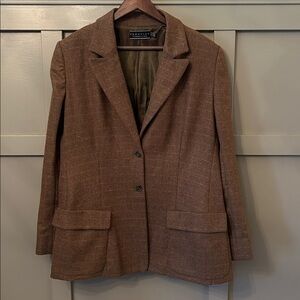Peruvian Connection Plaid Blazer Jacket Brown Baby Alpaca Wool Elbow Patch Sz 16